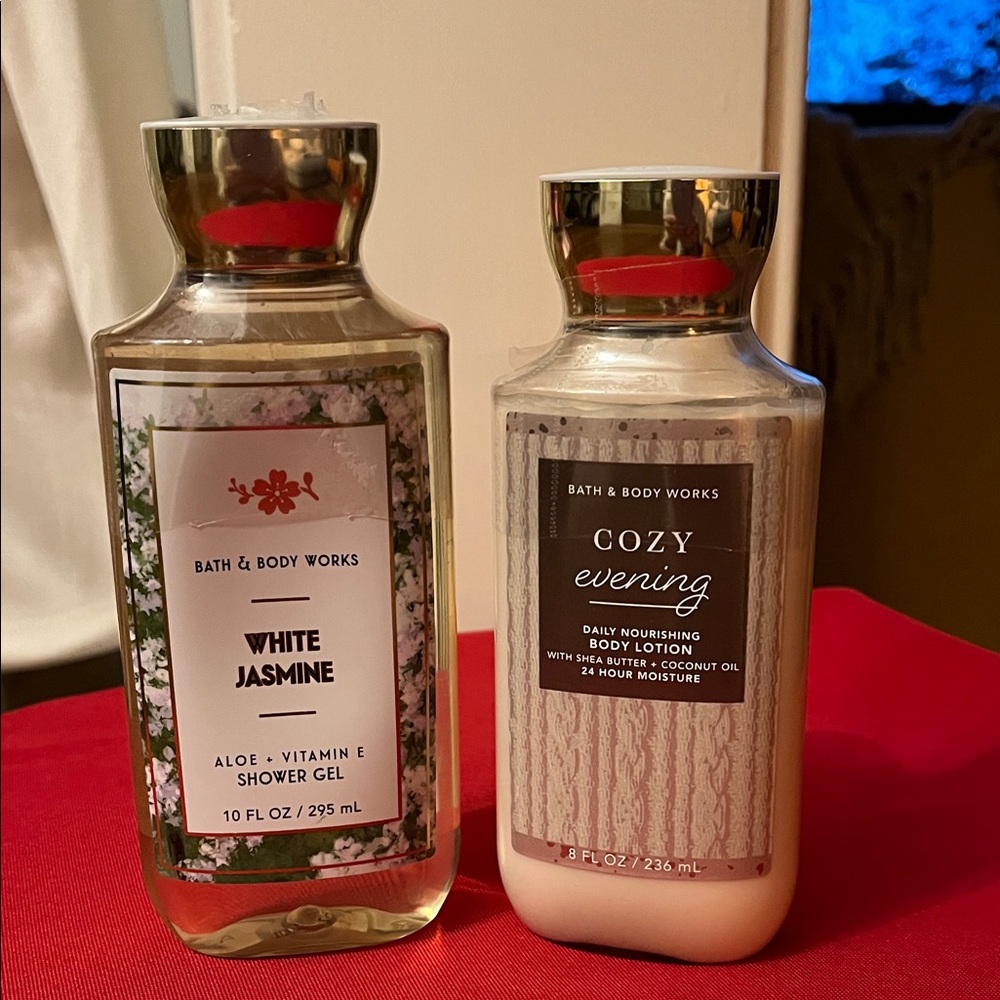 New Bath & Body Works White Jasmine shower Gel & Cozy Evening  Body lotion